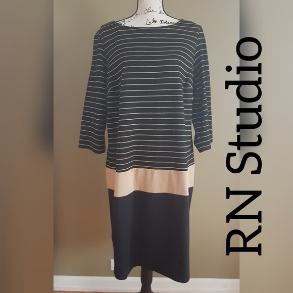 RN Studio Dresses & Skirts - RN Studio Plus size Striped Black Dress size 18W